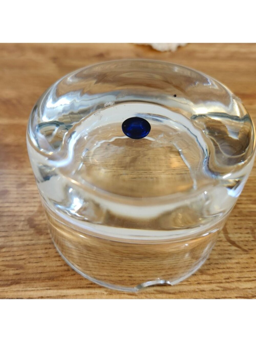 Art Glass Ashtray Controlled Cobalt Blue Bubble Heavyweight Krosnos Poland - Picture 11 of 12